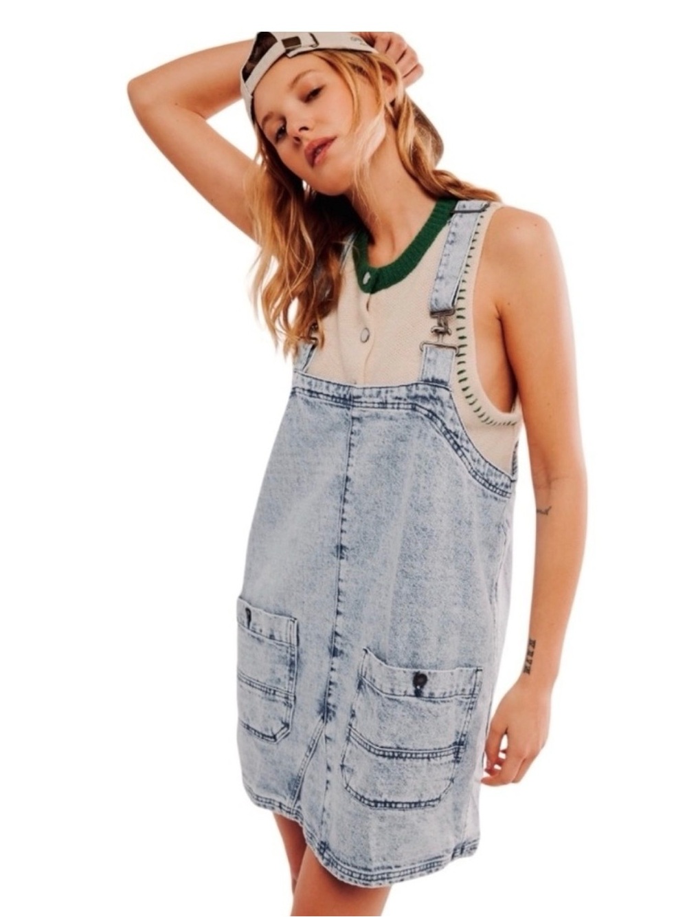 Free People Indigo Overall Mini Dress Top